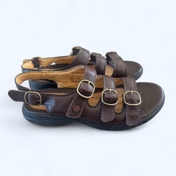 Clarks Unstructured Women's Brown Leather Three Strap Sandals Comfort sz 8.5 W